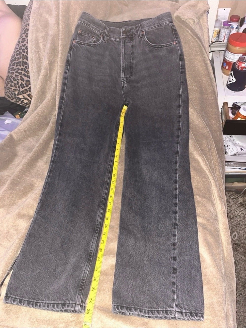 Topshop Washed Black Wide Leg Jeans